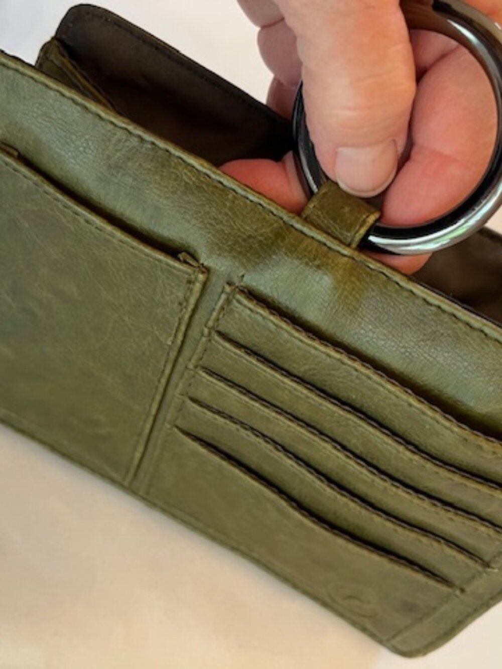 POUCHEE | Green Leather Purse Organizer Mini handbag-Vintage